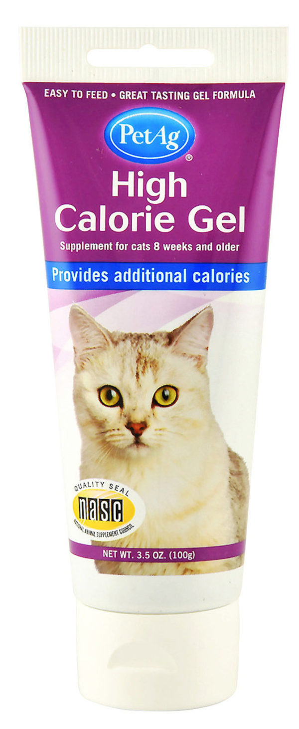 HIGH CALORIE GEL FOR CATS Description Boost your pal’s daily calorie count without adding more food with the PetAg High Calorie Gel Cat Supplement. Specially designed to provide additional calories in spoon-sized savings, this easy-to-feed gel meet